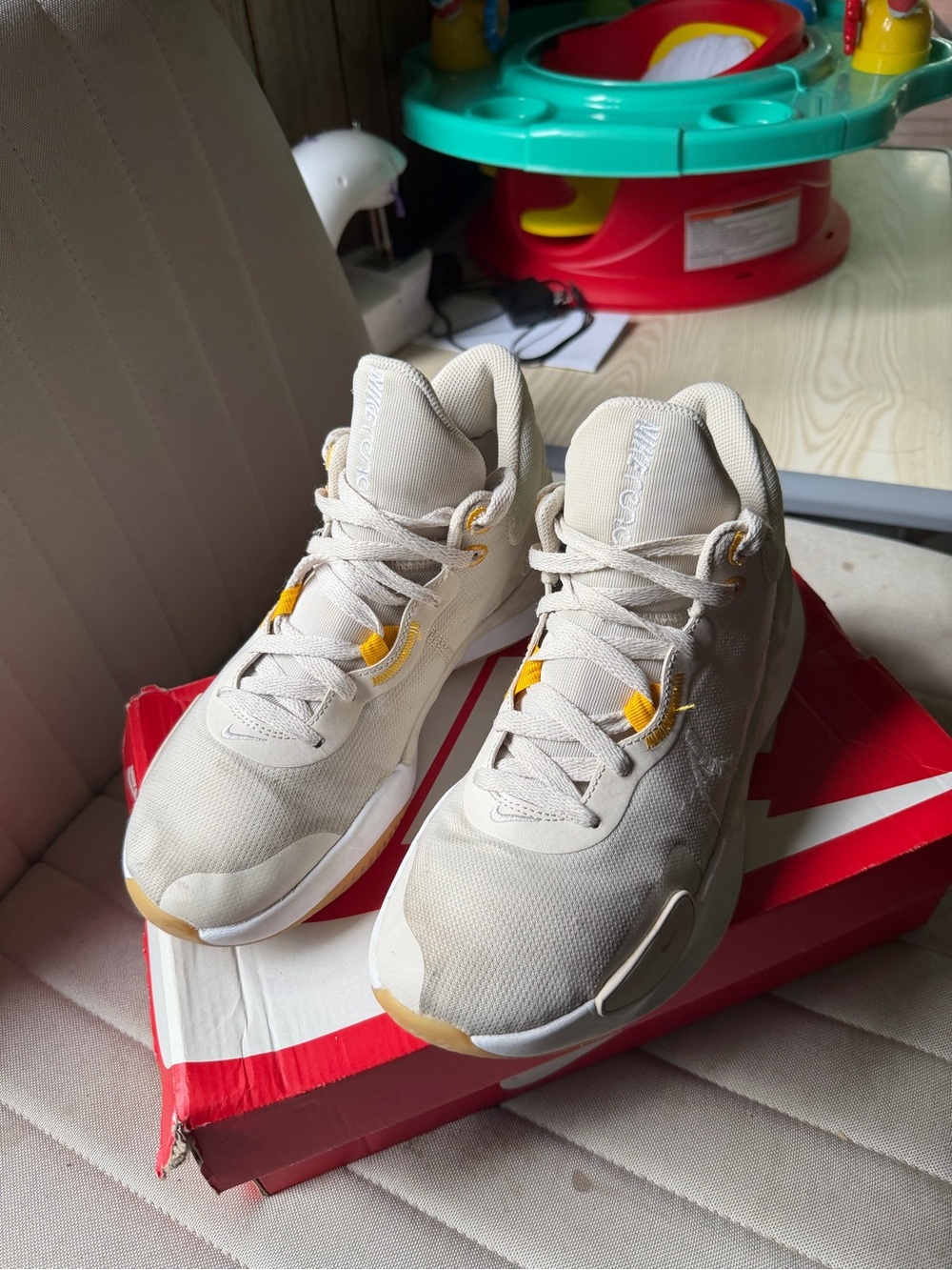 Nike Kids Tan Low-Top Sneakers with Yellow Accents